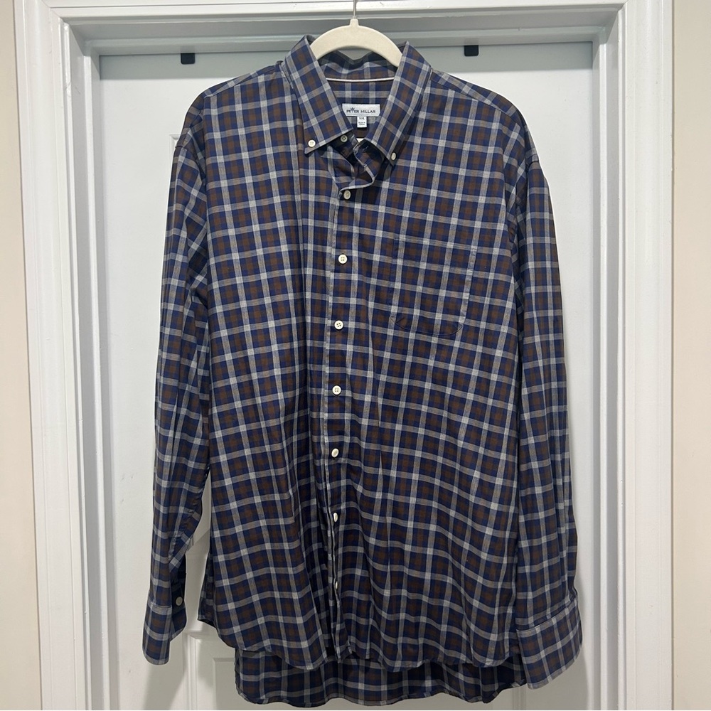 Peter Millar Navy and Chocolate Check Shirt
